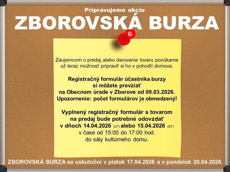 Jarná "Zborovská burza" 2026