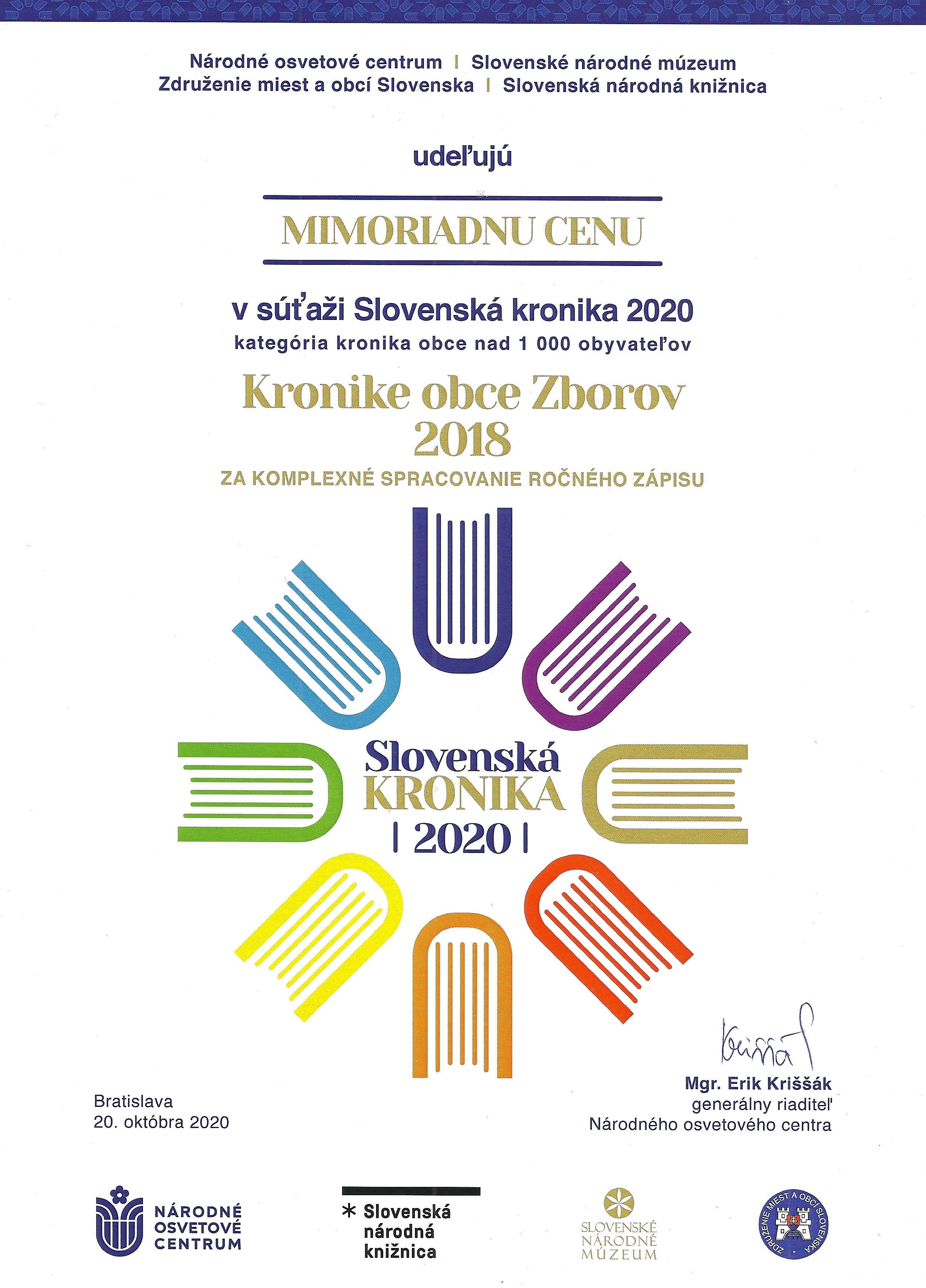 Slovenská kronika 2020 diplom