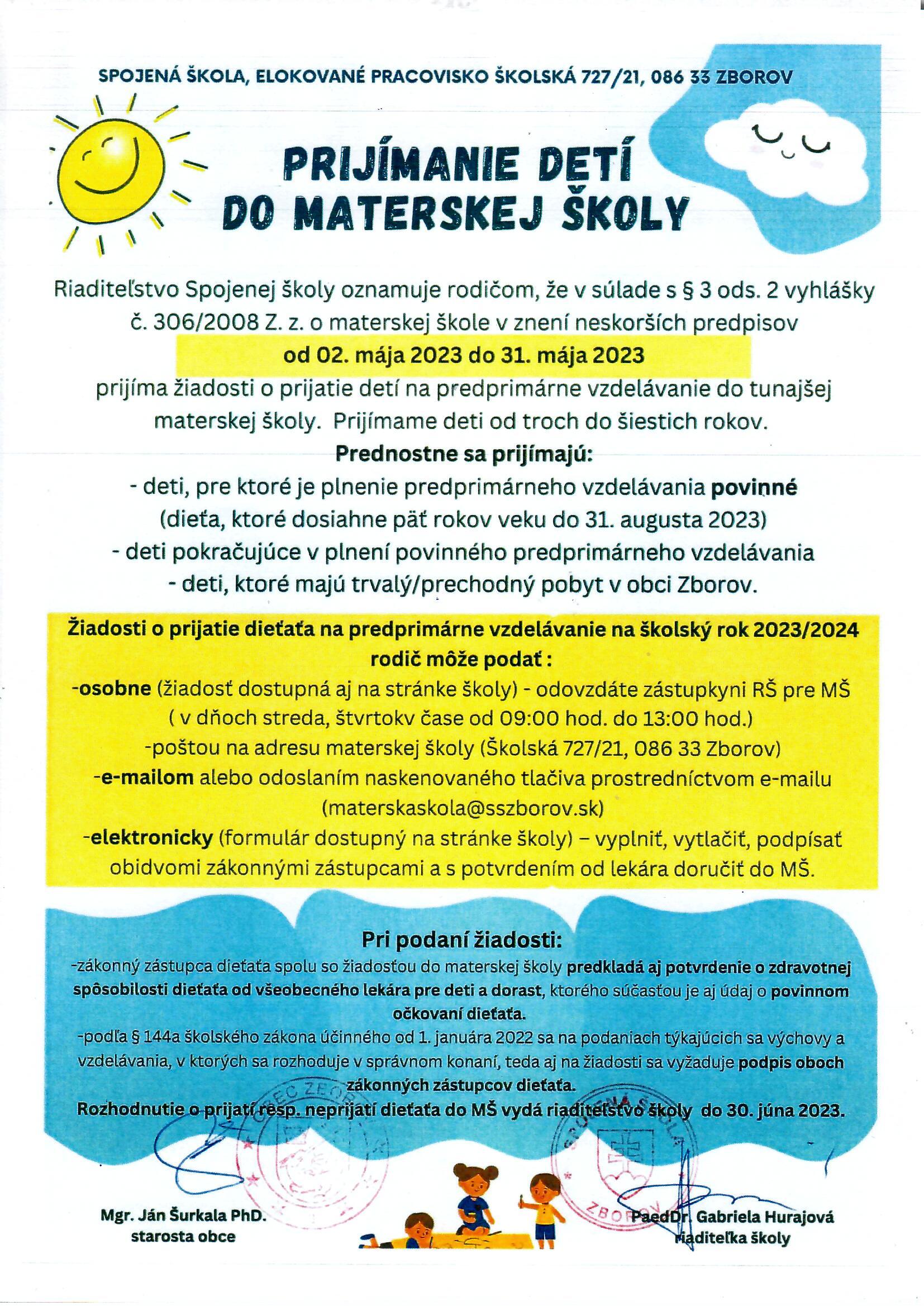 Zápis detí do MŠ 1